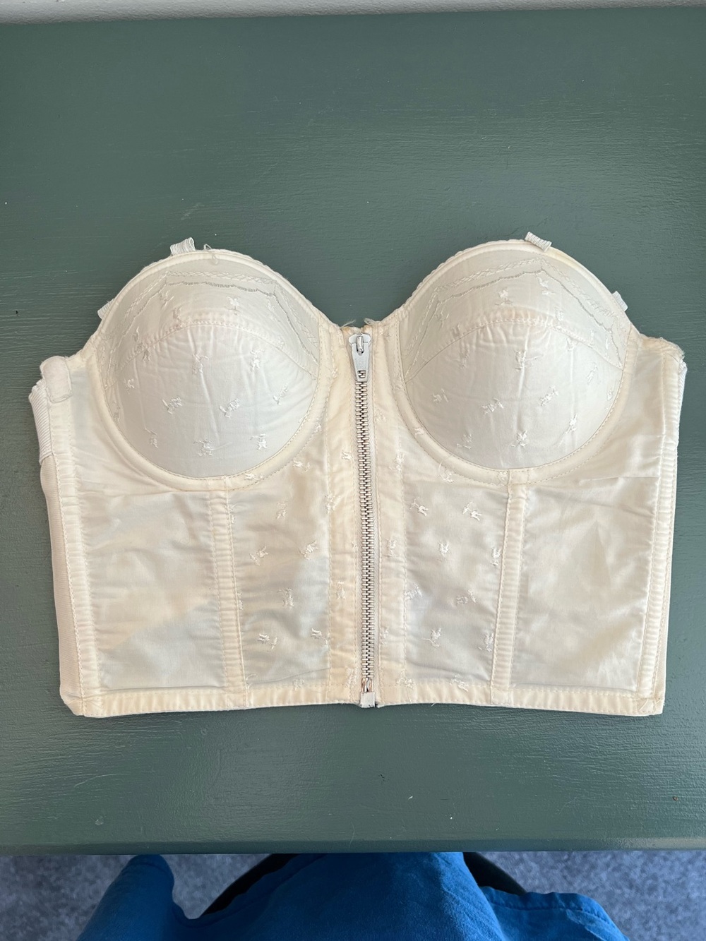 Vintage 1950s Women’s Cream Front-Zip Longline Bustier Corset Bra Brasier